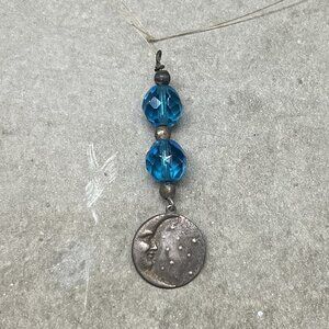 Crescent Moon and Stars Charm Suncatcher with Two Faceted Blue Beads
